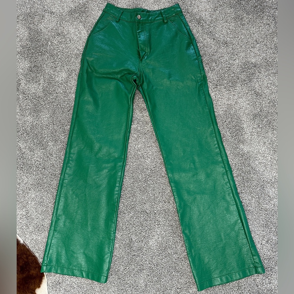 Princess Polly green leather pants